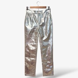 GAP Silver Jeans Cheeky Straight High Rise Faux Leather Coated Size 26/2